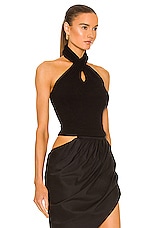 Enza Costa Puckered Knit Twist Halter Top in Black, view 2, click to view large image.