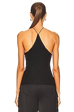 Enza Costa Stretch Silk Knit Halter Tank in Black, view 3, click to view large image.