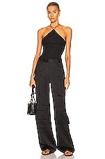 Enza Costa Stretch Silk Knit Halter Tank in Black, view 4, click to view large image.