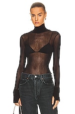 Enza Costa Cotton Mesh Cuffed Long Sleeve Turtleneck Top in Black, view 1, click to view large image.