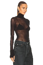 Enza Costa Cotton Mesh Cuffed Long Sleeve Turtleneck Top in Black, view 2, click to view large image.