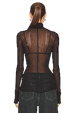 Enza Costa Cotton Mesh Cuffed Long Sleeve Turtleneck Top in Black, view 3, click to view large image.