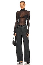 Enza Costa Cotton Mesh Cuffed Long Sleeve Turtleneck Top in Black, view 4, click to view large image.