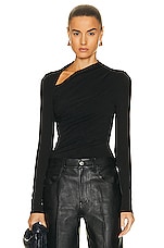 Enza Costa Lurex Jersey Long Sleeve Slash Top in Black, view 1, click to view large image.