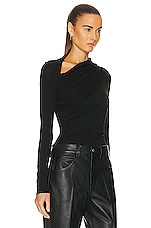 Enza Costa Lurex Jersey Long Sleeve Slash Top in Black, view 2, click to view large image.