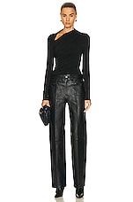 Enza Costa Lurex Jersey Long Sleeve Slash Top in Black, view 4, click to view large image.