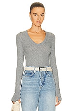 Enza Costa Cashmere Easy Cuffed U Neck Top in Smoke, view 1, click to view large image.