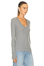 Enza Costa Cashmere Easy Cuffed U Neck Top in Smoke, view 2, click to view large image.
