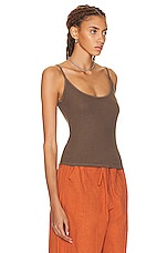 Enza Costa Stretch Silk Knit Rib Essential Tank Top in Mushroom, view 2, click to view large image.