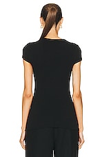 Enza Costa Pointelle Knit Cap Sleeve Crew Top in Black, view 3, click to view large image.