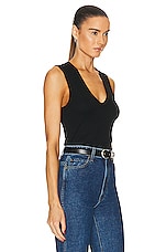 Enza Costa Supima Cotton Essential Sleeveless U Tank Top in Black, view 2, click to view large image.