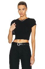 Enza Costa Silk Knit Cropped Cap Sleeve T-shirt in Black, view 1, click to view large image.