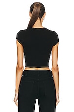 Enza Costa Silk Knit Cropped Cap Sleeve T-shirt in Black, view 3, click to view large image.