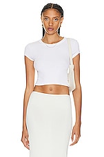Enza Costa Silk Knit Cropped Cap Sleeve T-shirt in White, view 1, click to view large image.