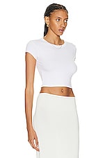 Enza Costa Silk Knit Cropped Cap Sleeve T-shirt in White, view 2, click to view large image.