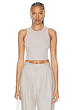 Enza Costa Stretch Silk Knit Cropped Bold Sheath Tank Top in Quartz, view 1, click to view large image.