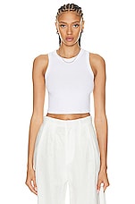 Enza Costa Stretch Silk Knit Cropped Bold Sheath Tank Top in White, view 1, click to view large image.