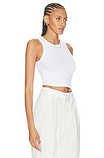 Enza Costa Stretch Silk Knit Cropped Bold Sheath Tank Top in White, view 2, click to view large image.