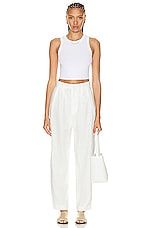Enza Costa Stretch Silk Knit Cropped Bold Sheath Tank Top in White, view 4, click to view large image.