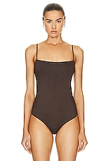 Enza Costa for FWRD Luxe Knit Strappy Bodysuit in Espresso, view 2, click to view large image.