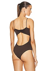 Enza Costa for FWRD Luxe Knit Strappy Bodysuit in Espresso, view 4, click to view large image.