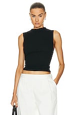 Enza Costa Silk Sweater Knit Sleeveless Mockneck Top in Black, view 1, click to view large image.