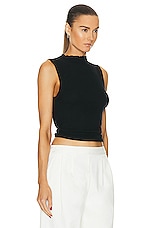 Enza Costa Silk Sweater Knit Sleeveless Mockneck Top in Black, view 2, click to view large image.