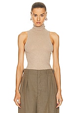 Enza Costa Cashmere Halter Turtleneck Top in Khaki, view 1, click to view large image.