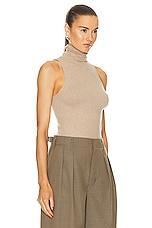 Enza Costa Cashmere Halter Turtleneck Top in Khaki, view 2, click to view large image.