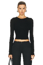 Enza Costa Silk Knit Long Sleeve Tuck Top in Black, view 1, click to view large image.