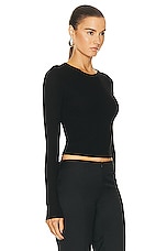 Enza Costa Silk Knit Long Sleeve Tuck Top in Black, view 2, click to view large image.