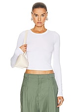 Enza Costa Silk Knit Long Sleeve Tuck Top in White, view 1, click to view large image.