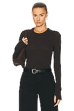 Enza Costa Cashmere Easy Cuffed Crewneck Top in Dark Brown, view 1, click to view large image.