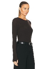 Enza Costa Cashmere Easy Cuffed Crewneck Top in Dark Brown, view 2, click to view large image.