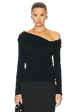 Enza Costa Cashmere One Shoulder Top in Black, view 1, click to view large image.