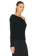 Enza Costa Cashmere One Shoulder Top in Black, view 2, click to view large image.