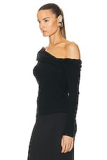 Enza Costa Cashmere One Shoulder Top in Black, view 3, click to view large image.