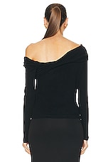Enza Costa Cashmere One Shoulder Top in Black, view 4, click to view large image.