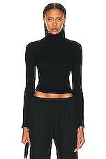 Enza Costa Silk Cashmere Rib Slim Long Sleeve Turtleneck Top in Black, view 1, click to view large image.