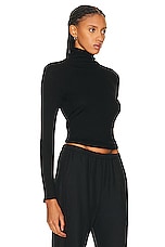 Enza Costa Silk Cashmere Rib Slim Long Sleeve Turtleneck Top in Black, view 2, click to view large image.