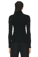 Enza Costa Silk Cashmere Rib Slim Long Sleeve Turtleneck Top in Black, view 3, click to view large image.
