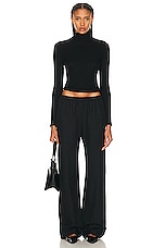 Enza Costa Silk Cashmere Rib Slim Long Sleeve Turtleneck Top in Black, view 4, click to view large image.