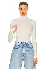 Enza Costa Silk Cashmere Rib Slim Long Sleeve Turtleneck Top in Chalk, view 1, click to view large image.