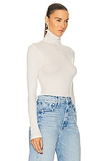 Enza Costa Silk Cashmere Rib Slim Long Sleeve Turtleneck Top in Chalk, view 2, click to view large image.