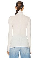 Enza Costa Silk Cashmere Rib Slim Long Sleeve Turtleneck Top in Chalk, view 3, click to view large image.