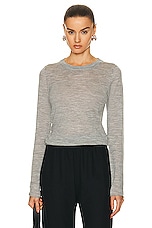 Enza Costa Tissue Cashmere Bold Long Sleeve Crew Top in Heather Grey, view 1, click to view large image.