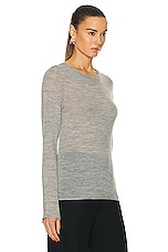 Enza Costa Tissue Cashmere Bold Long Sleeve Crew Top in Heather Grey, view 2, click to view large image.