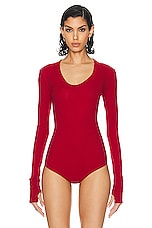 Enza Costa Cashmere U Neck Long Sleeve Bodysuit in Red, view 2, click to view large image.