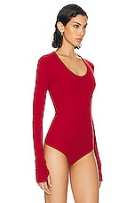 Enza Costa Cashmere U Neck Long Sleeve Bodysuit in Red, view 3, click to view large image.