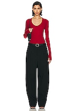 Enza Costa Cashmere U Neck Long Sleeve Bodysuit in Red, view 5, click to view large image.